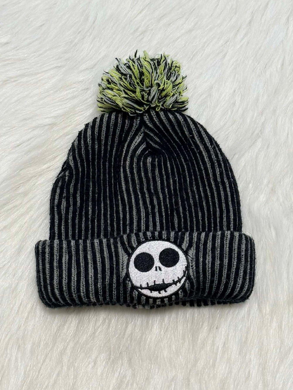 DISNEY Nightmare Before Christmas Striped Jack Skeleton Cuffed Beanie